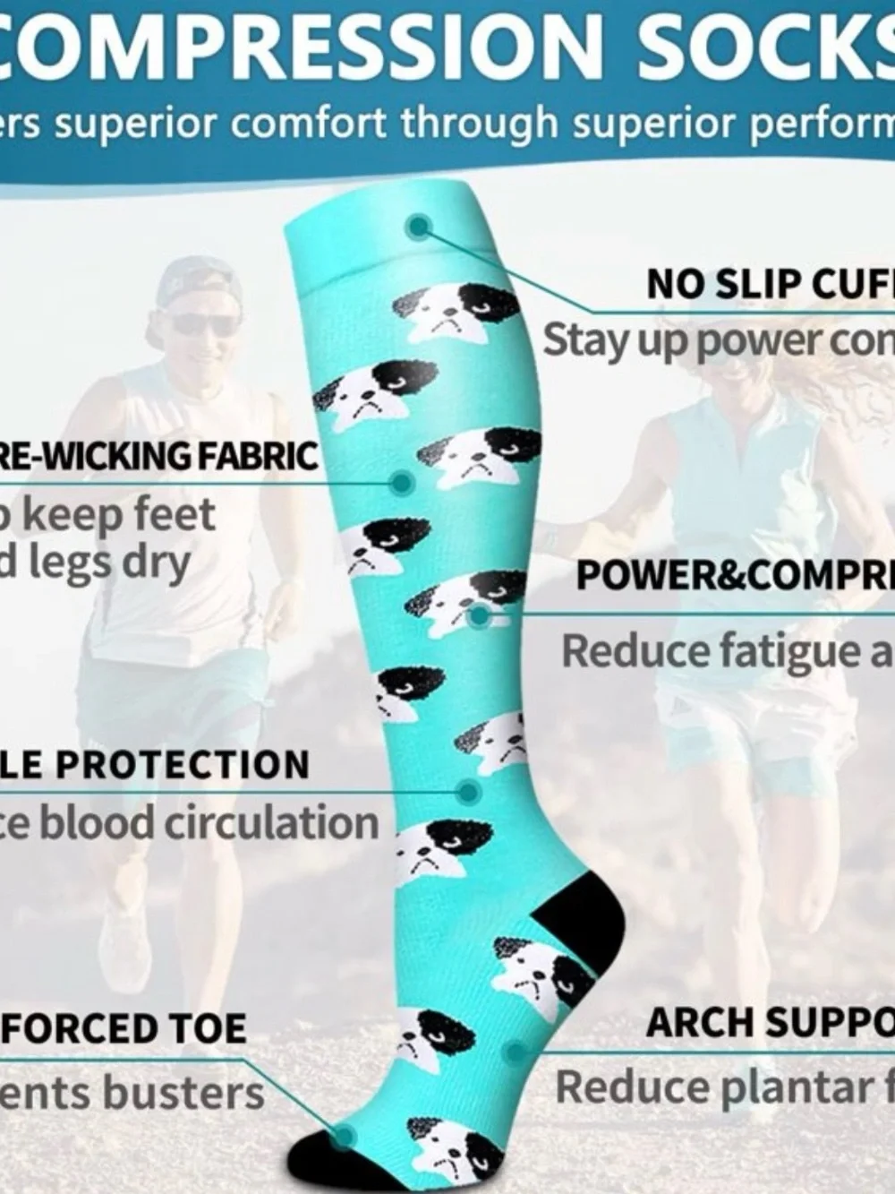 2 Pair Compression Socks Bundle S/M Polka Dot & Puppy Dog Knee High Graduated Su